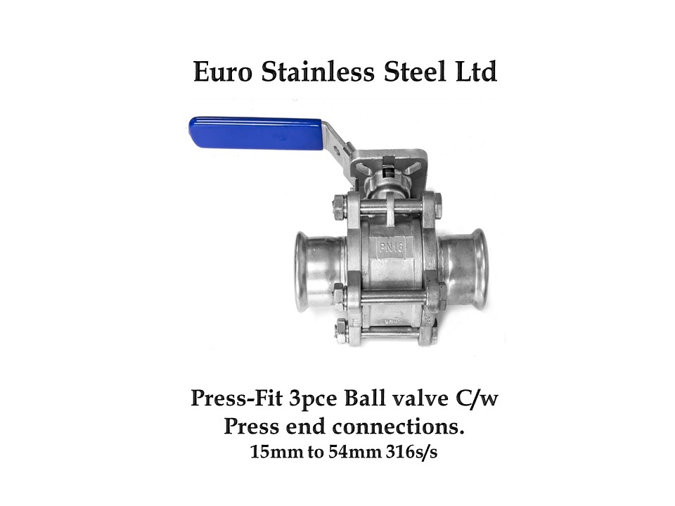 Press-fit 3Pce Ball Valve with Press-fit end connections 316s/s